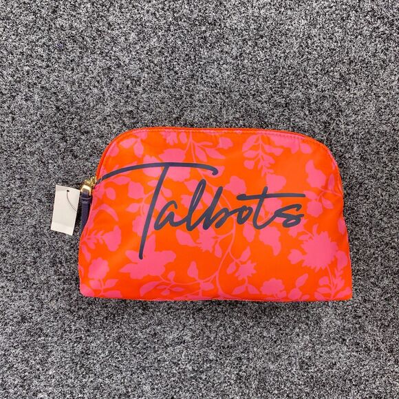 NEW Talbots Cosmetic Bag Logo Red Floral Print Toiletry Bag - Picture 1 of 6